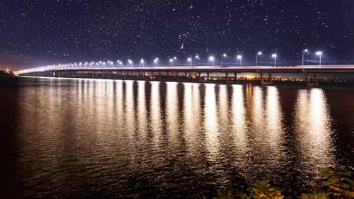 Time Laps View of the Bridge Over the Dnieper River in Dnipro City in Late Spring in Early Spring