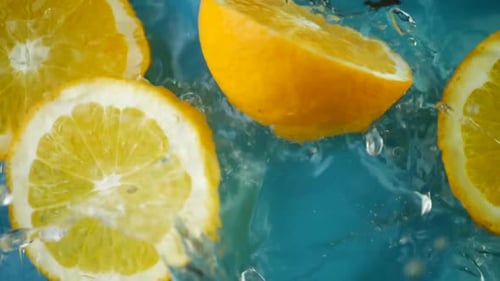 Citrus Orange Slice Splashing Into Water
