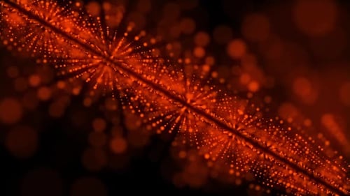 Futuristic Glowing Red Particles Forming Digital Grid Network