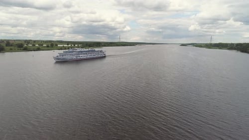 Cruise Ship on the River Aerial View