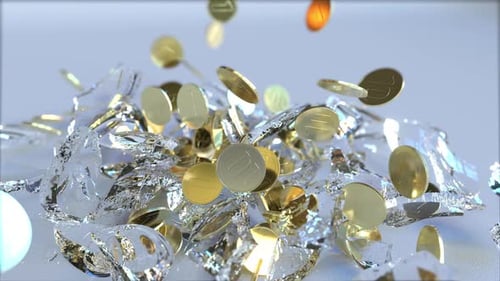 Breaking Glass Piggy Bank Full of Coins