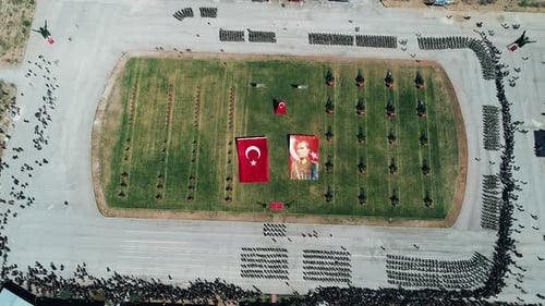 Aerial View of People Gathering in Urban Area