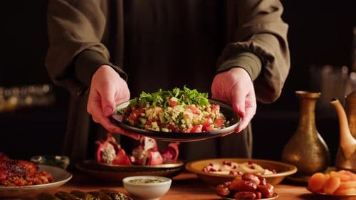 Delicious Middle Eastern Food Display and Salad