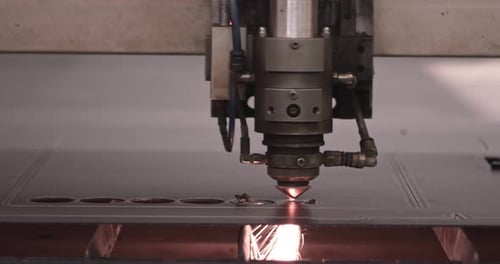 Modern Technological Cnc Cutting Power Action on Metallic Horizontal Ironwork Object Hot Gas