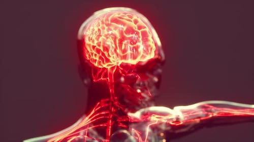 Glowing 3D Human Brain and Nervous System Animation