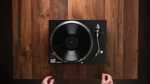 Overhead View of Record Player With Vinyl