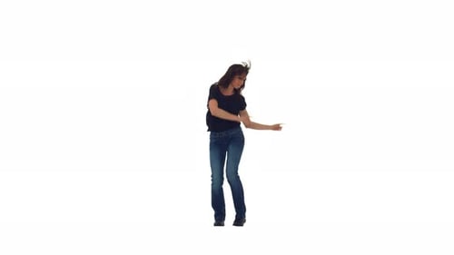 Energetic Woman Dancing on White Background