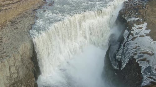 Dettifoss Waterfall in Summer Evening. Iceland. Aerial View