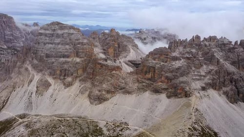 Aerial view on the Dolomites Alps ,Tre cime di Lavaredo, Italy