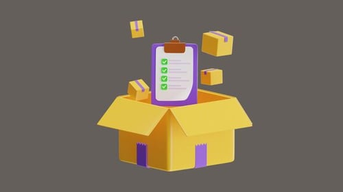 3D Animation of Package List Demonstrating the Compilation of Items for Shipping