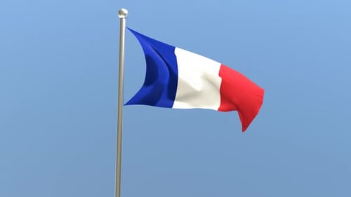 Realistic French Flag Waving on Clear Blue Sky