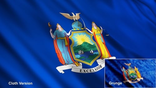 Seamless Loop of Waving New York State Flag with Texture Options