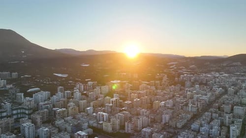 Early morning over the city Aerial View 4 K