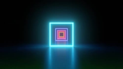 Rainbow Neon Glow Tunnel Fluorescent Lights Square Shapes Reflections