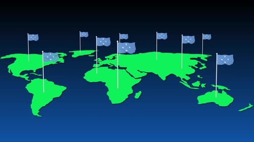 Animated World Map with Waving Flags for Global Presence