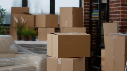Boxes stacked inside an apartment during a move