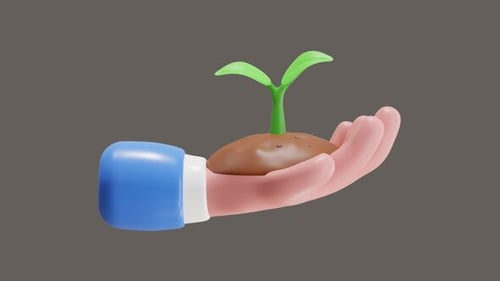 Animated 3D Hand Holding Growing Plant