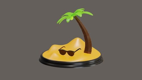 Growing Tropical Island Animation with Palm Tree and Sunglasses