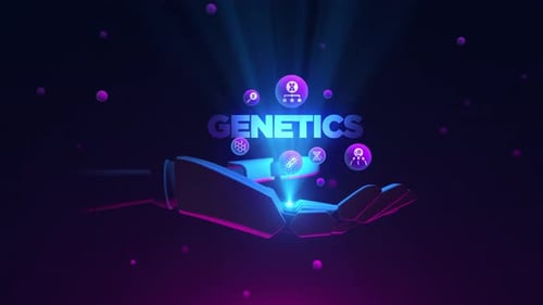 Futuristic Robotic Hand Revealing Genetics and Scientific Data