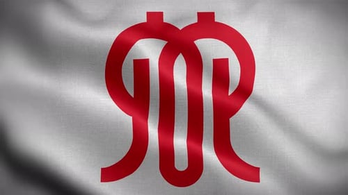 Dynamic Waving Flag with Abstract Red Symbol