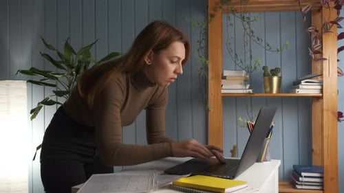 Young Woman Working at Desk with Laptop Indoors