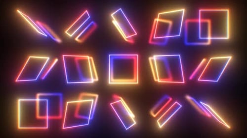 Abstract Neon Ultraviolet Square Outline Shapes Rotate Reflections
