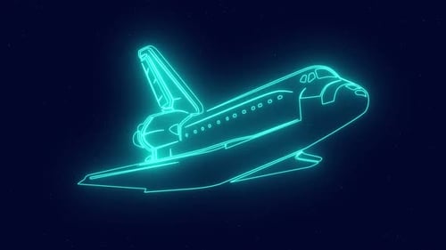 Neon Space Shuttle Outline Animation in Dark Space