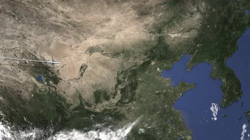 Airplane Flying To Tianjin China on the Map