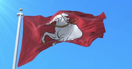 Waving Flag of Kent County England with White Horse Emblem