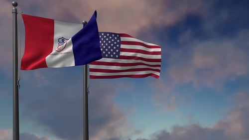 Drapeau de la ville de Cleveland agitant avec le drapeau national des États-Unis - 4K
