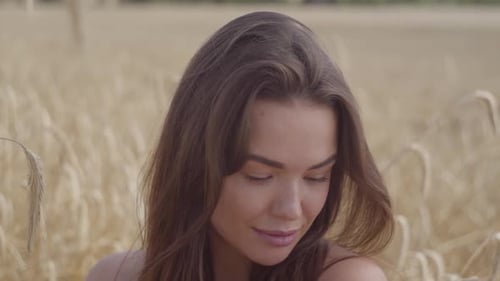 Portrait Young Charming Woman Enjoying Nature and Sunlight in Wheat Field at Incredible Colorful Sun