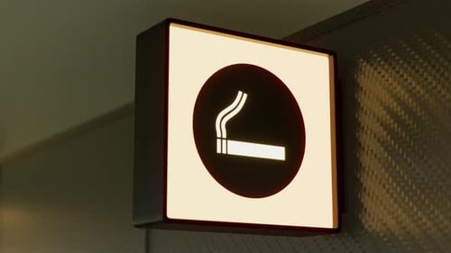 Animation of the smoking lounge area sign. Airport terminal. Cigarettes. 4k HD