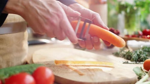 Person Peeling Carrot with Vegetable Peeler