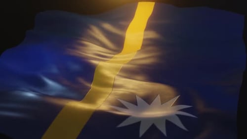 Dramatic Waving Nauru Flag Animation with Realistic Lighting