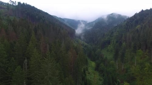 Aerial View. Flying over the high mountains in beautiful clouds .