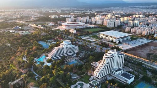 Hotel on the beach aerial view Turkey Antalya 4 K