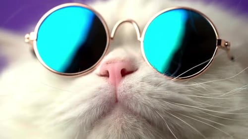 Cool Cat Wearing Blue Sunglasses Close Up