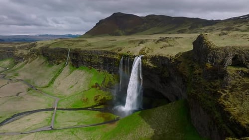 Aerial View of the Seljalandsfoss Located in the South Region in Iceland