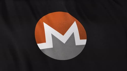Logo de icono de moneda XMR Monero en fondo de Banner de bucle de bandera negra de fotograma