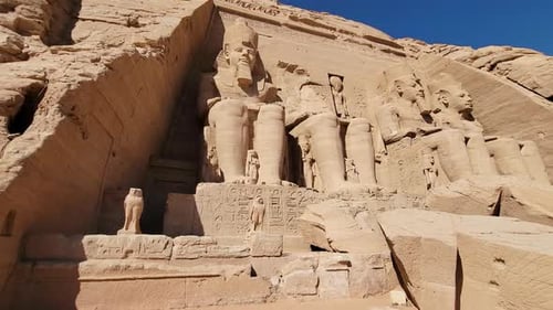 Aswan, Egypt : Great Abu Simbel temple of Pharaoh Ramses II in southern Egypt in Nubia next to Lake