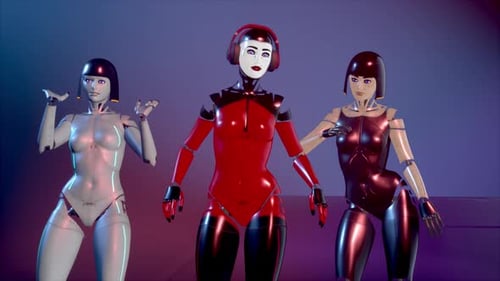 Futuristic Dancing Robots in a Cyberpunk Setting