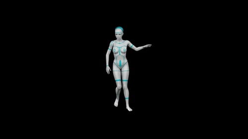 Animated Female Cyborg with Blue Sci-Fi Lines Performing Actions
