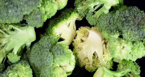Rotating Fresh Broccoli Close Up .