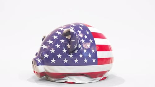 Deflating Inflatable Piggy Bank with Flag of the USA
