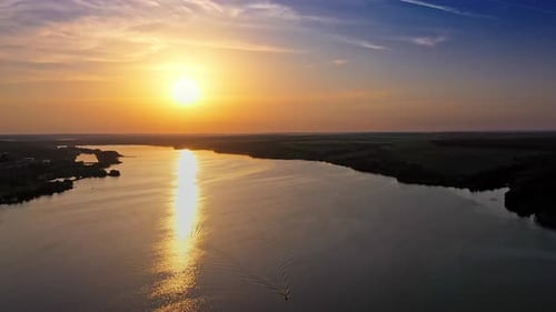 Sunset water reflection. Sunset orange river water reflection landscape