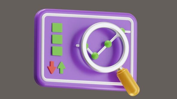 3D Animated Data Analysis Screen Icon with Magnifying Glass ...