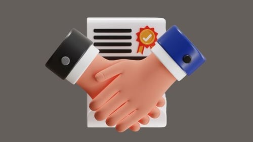 3D Animated Document with Handshake Agreement Icon Reveal