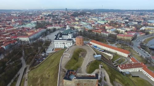 Aerial view of the Gediminas Tower in the old town of Vilnius, Lithuania