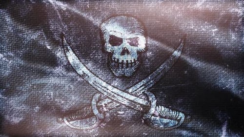 Waving Grunge Pirate Flag with Skull and Crossbones