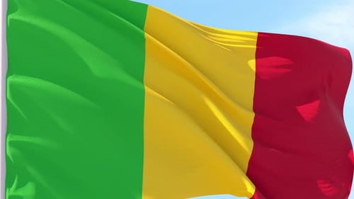 Realistic Mali National Flag Waving in Clear Blue Sky